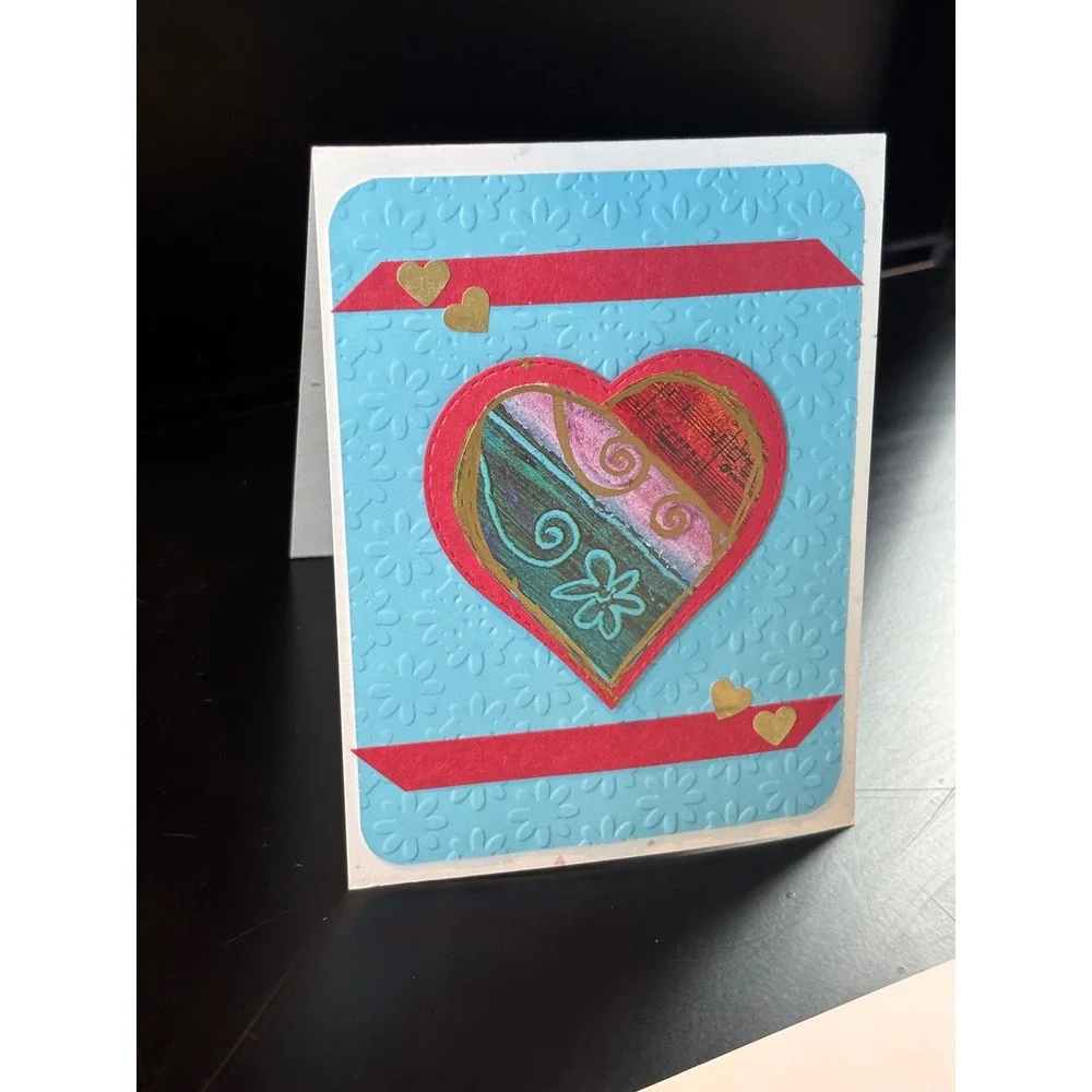 Handmade Valentines Day Greeting Cards Set of 10 Hearts Love Rustic Blue Red